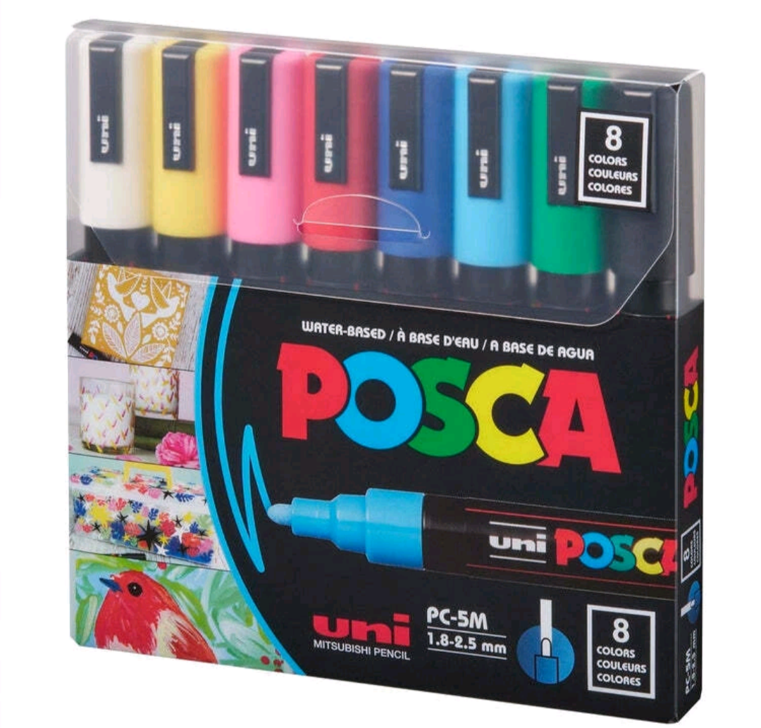 NIB Uni POSCA PC-5M Generic Colours Paint Marker Set - 8 Pack