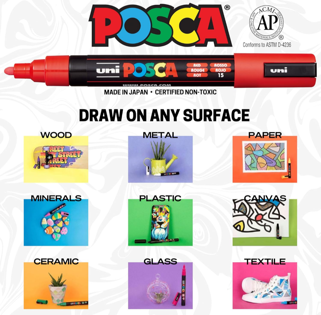 NIB Uni POSCA PC-5M Generic Colours Paint Marker Set - 8 Pack - photo 3