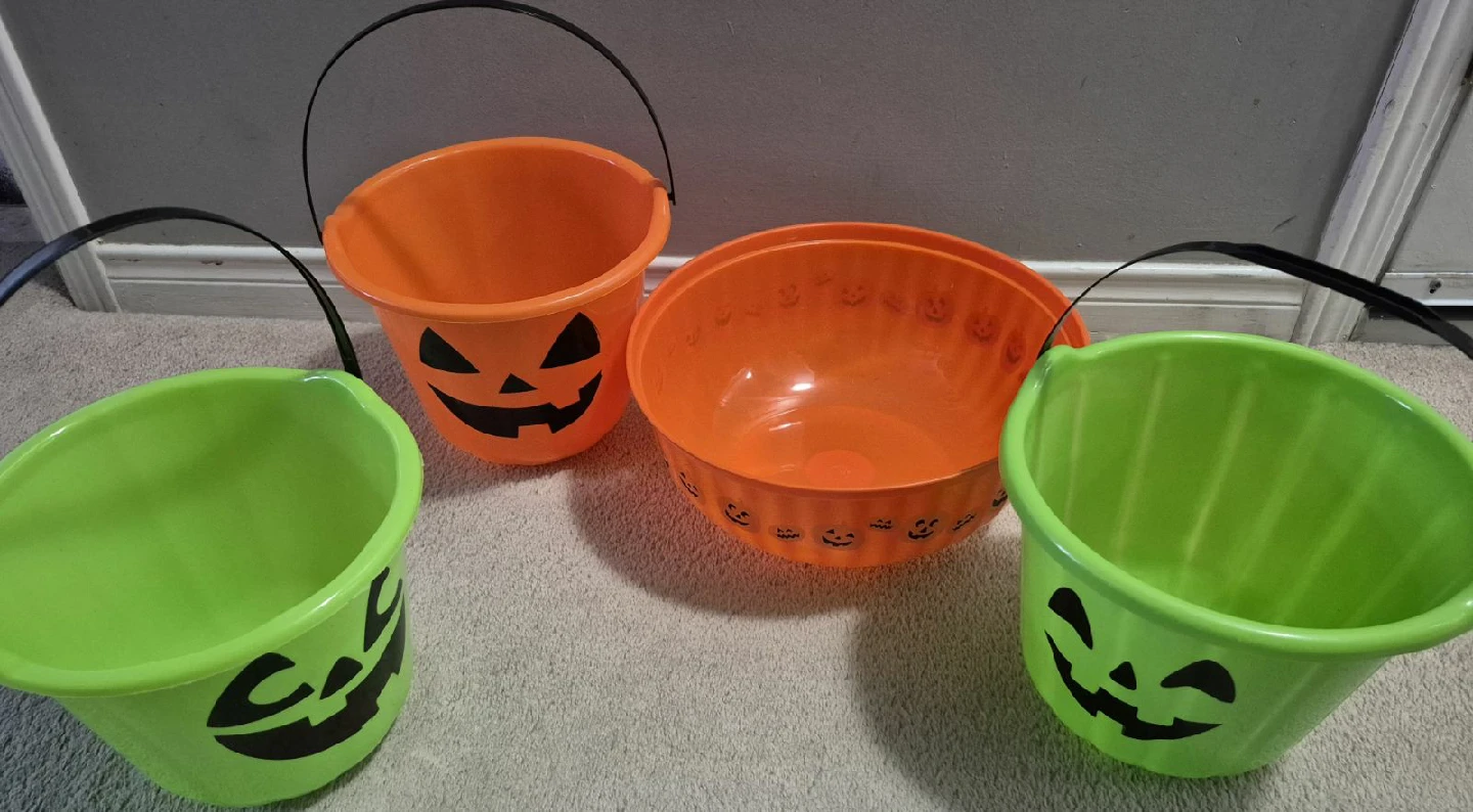 Halloween Candy Buckets and bowel- Green and Orange