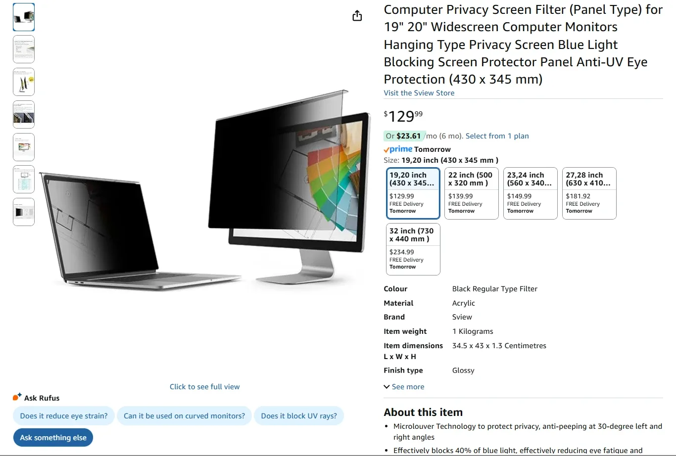 Privacy Screen Filter for Widescreen Computer Monitors BNIB image indicator(2)