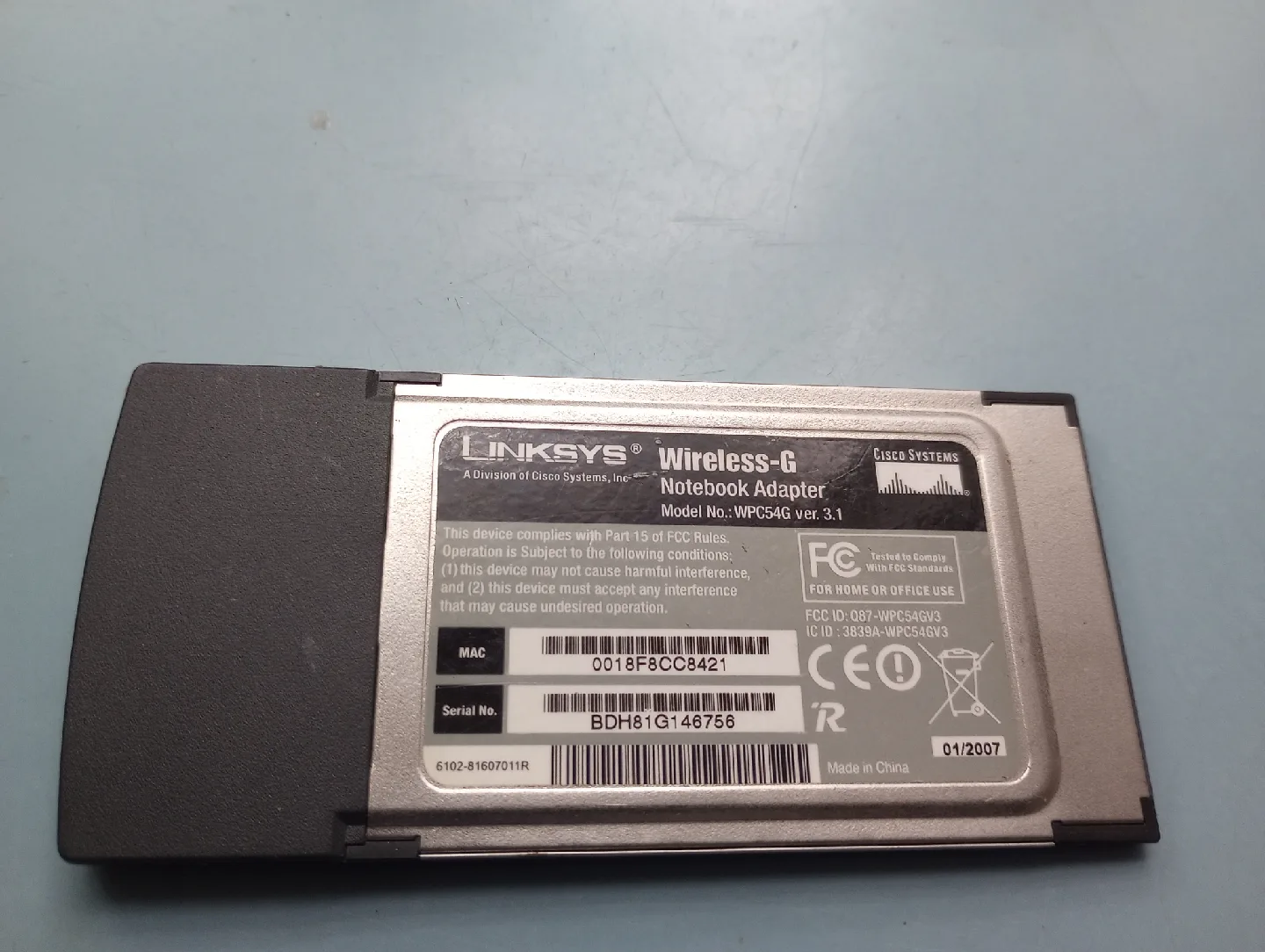 Linksys Wireless -G 2.4GHz Internet PC card image indicator(2)