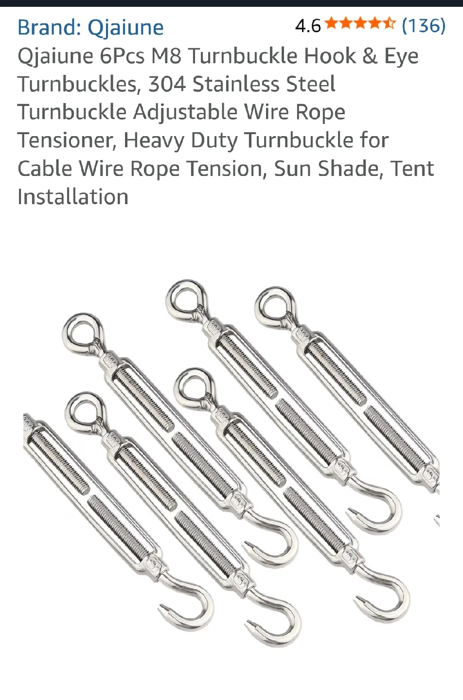 6Pcs M8 Turnbuckle Hook & Eye thumbnail