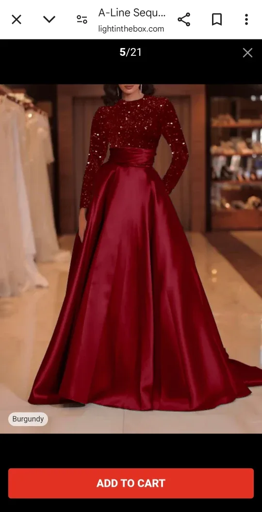 Burgundy A-Line Sequin Long Sleeve Gown image indicator(4)