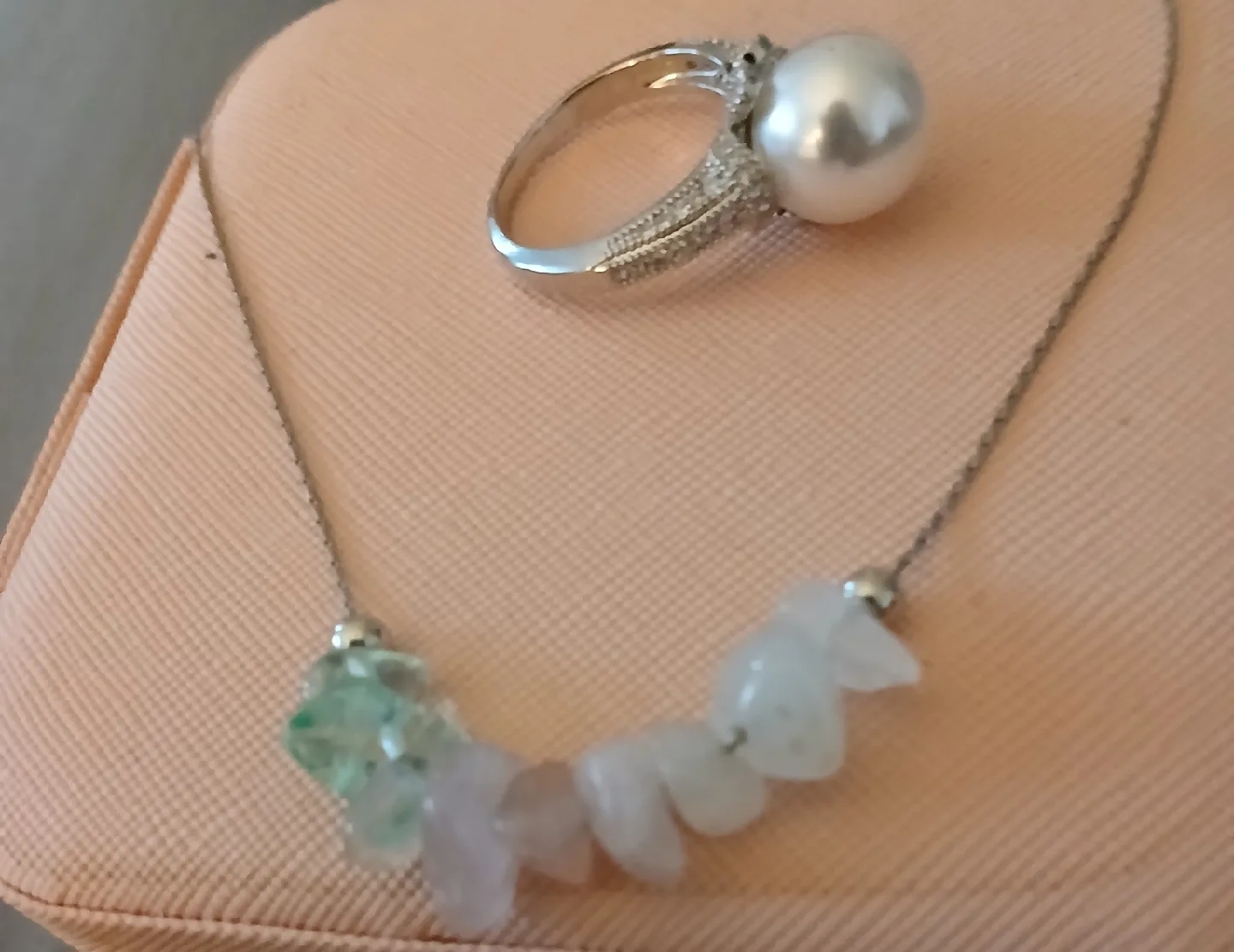 Pearl Ring and Stone Necklace Set thumbnail