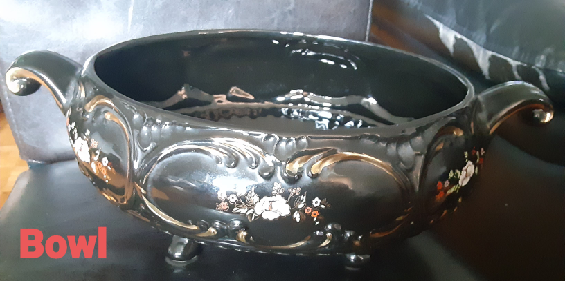 Vintage Black Porcelain Tureen with Gold Trim & Doves - photo 3