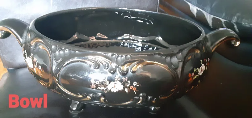 Vintage Black Porcelain Tureen with Gold Trim & Doves image indicator(7)