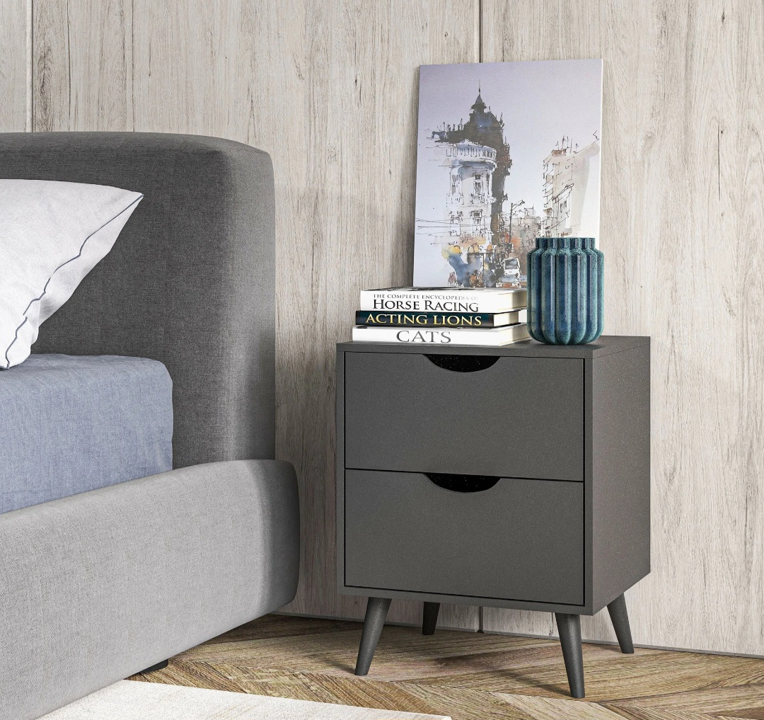 Black 2-Drawer Nightstand - photo 2