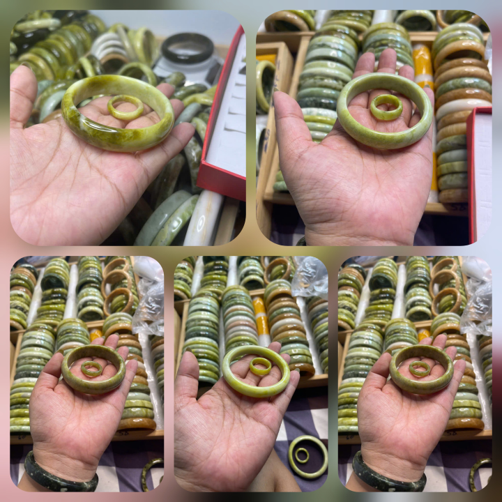 100% Natural Serpentine Jade Bangle and Ring Set