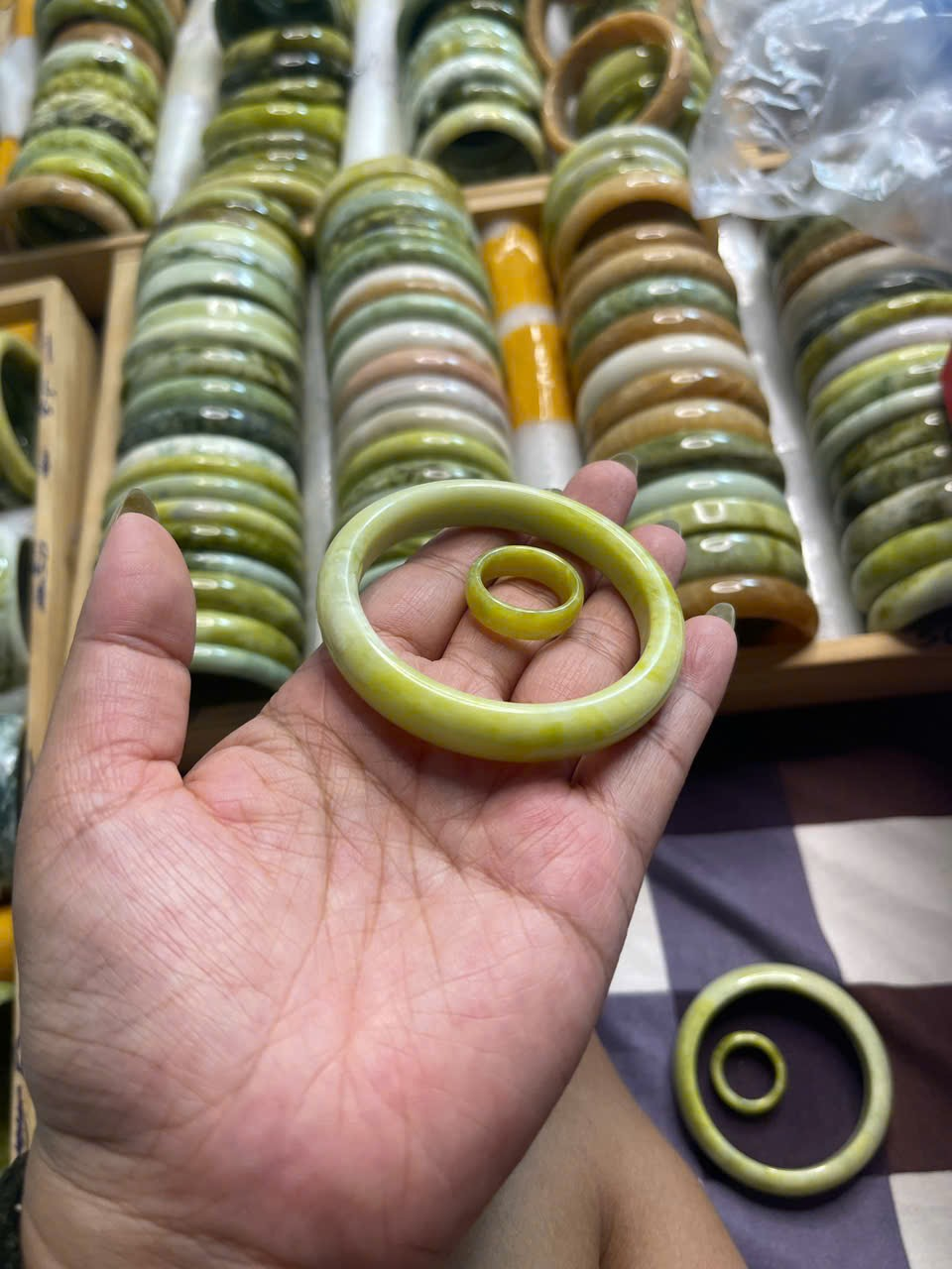 100% Natural Serpentine Jade Bangle and Ring Set - photo 5