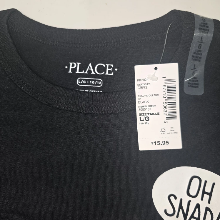 The Children's Place Black Long Sleeve Graphic Tee - L (10/12)