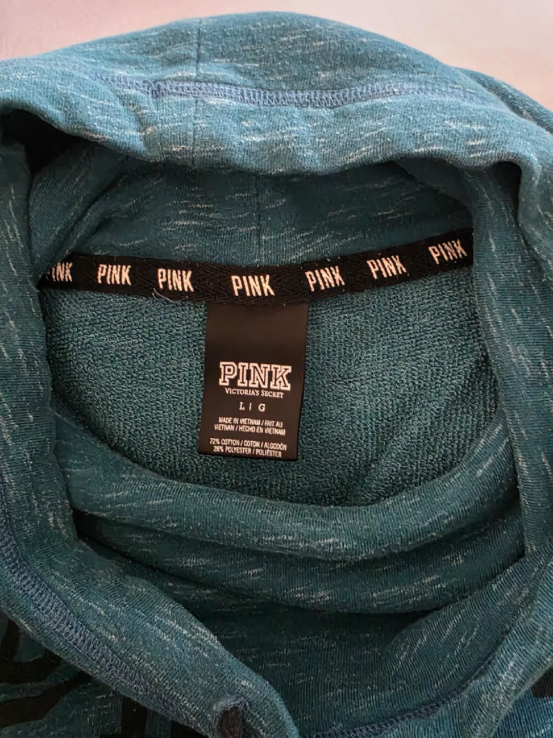 PINK Victoria's Secret Teal Cowl Neck Pullover - Size L image indicator(2)