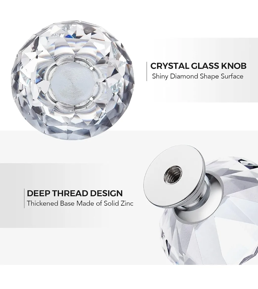 Crystal Glass Diamond Cabinet Knobs 24 pcs image indicator(4)
