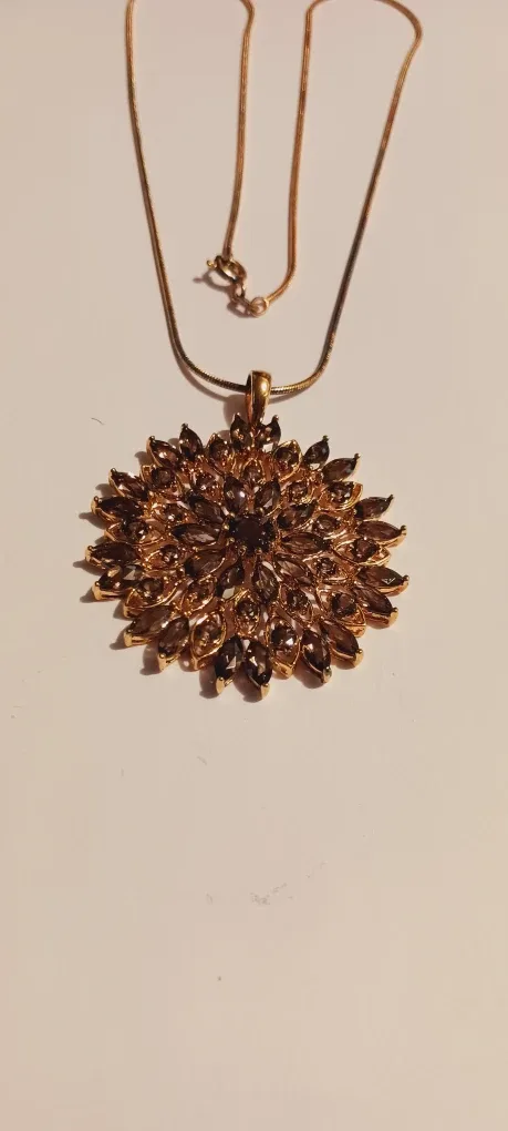 14K Overlay Sterling Silver 925 Smoky Quartz Pendant w/ Necklace thumbnail