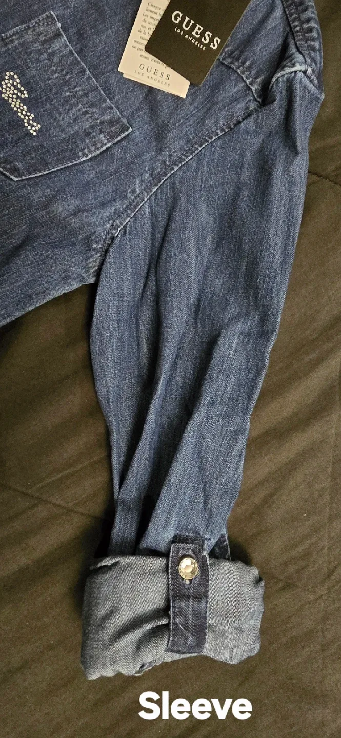 NEW! Guess Denim Shirt with Floral Embroidery! Size Kids 14 image indicator(5)