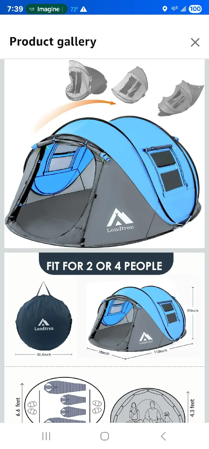 Londtren Pop Up Tent - Sleeps 2-4 image indicator(4)