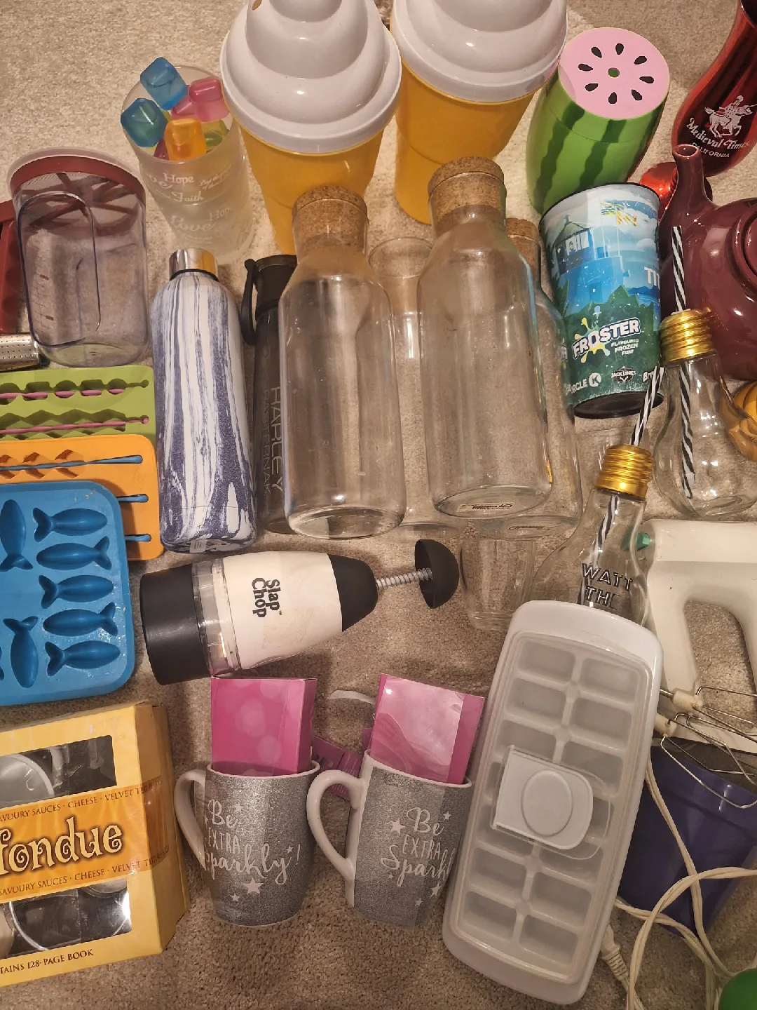 Mixed Kitchenware Lot: Bottles, Mugs, Ice Molds & More image indicator(4)