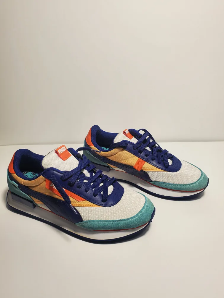 Men’s Puma Future Rider White Elektro Blue Peach Size 10 image indicator(9)