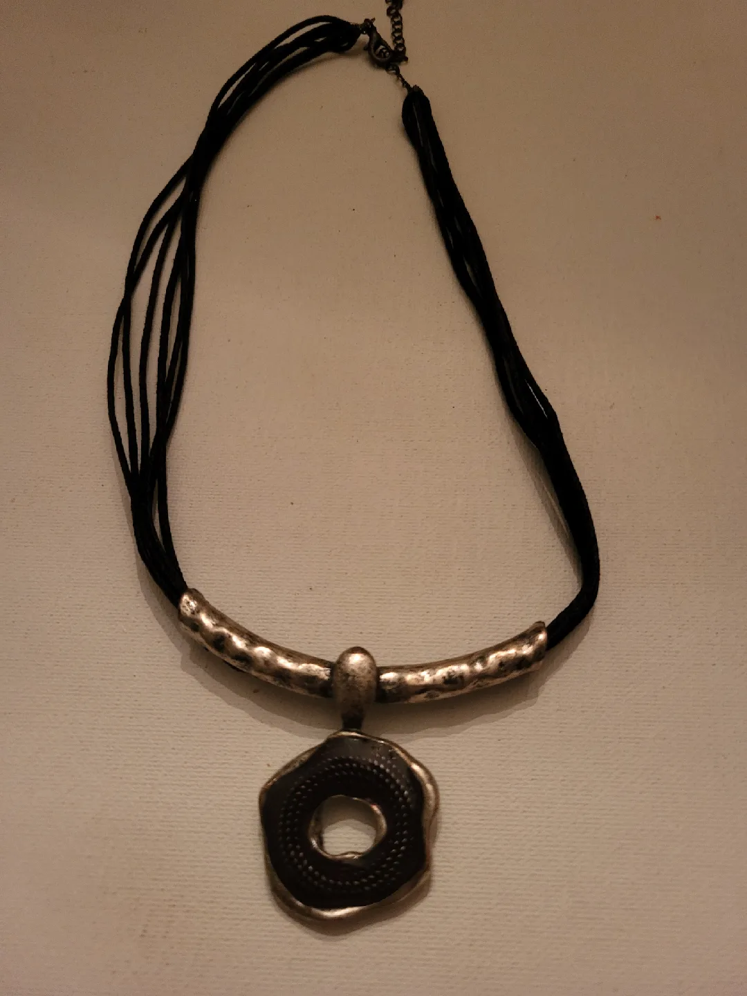 Black Multi Cord Necklace with Silver & Black Pendant thumbnail