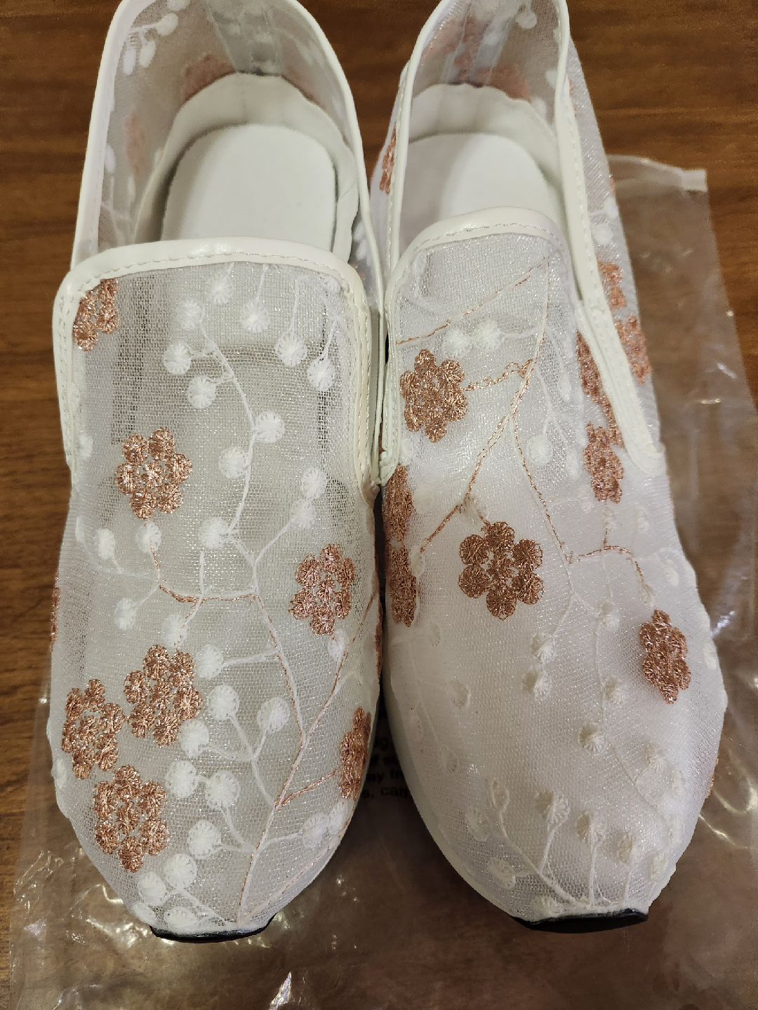 White Floral Slip-On Shoes - Size 43