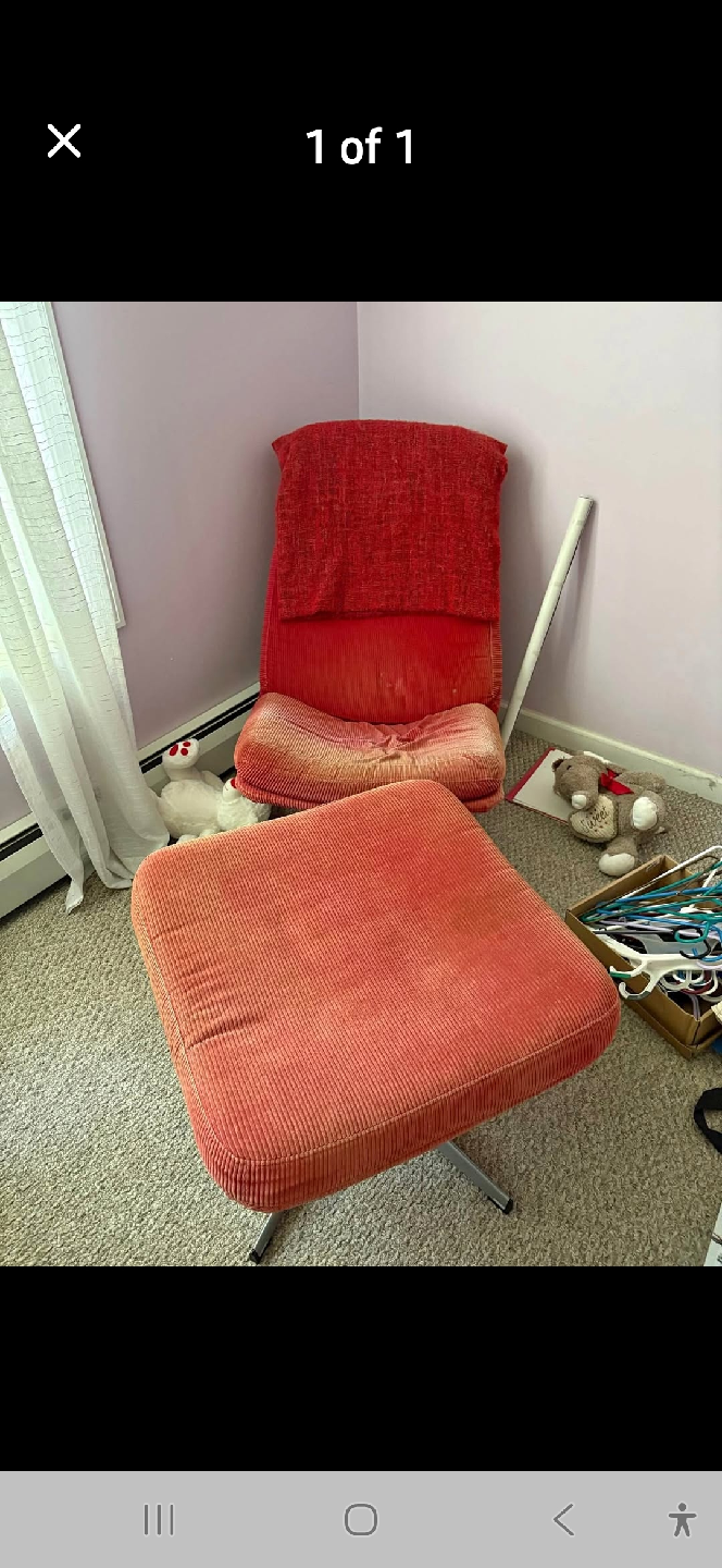 Vintage Orange Corduroy Chair and Ottoman