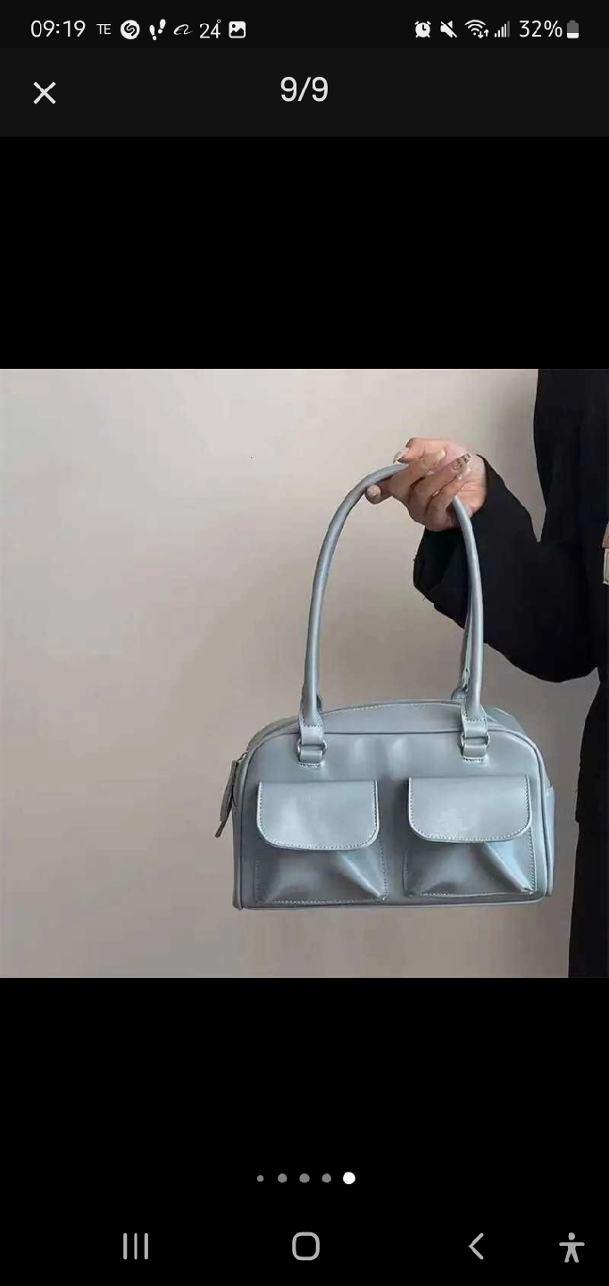Blue Shoulder Bag with Pockets