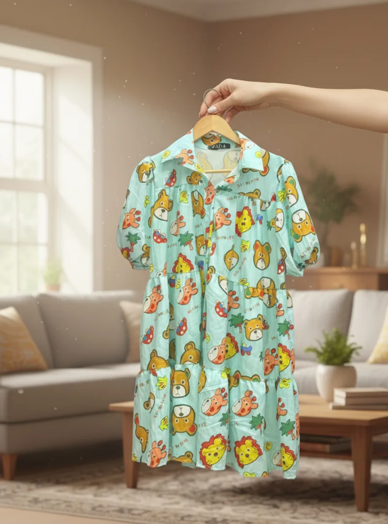 ✨ $28– Cartoon Animal Print Tiered Smock Dress image indicator(2)