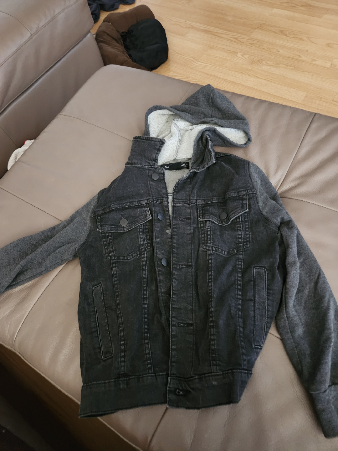 Treasure & Bond Black Denim & Grey Hoodie Jacket