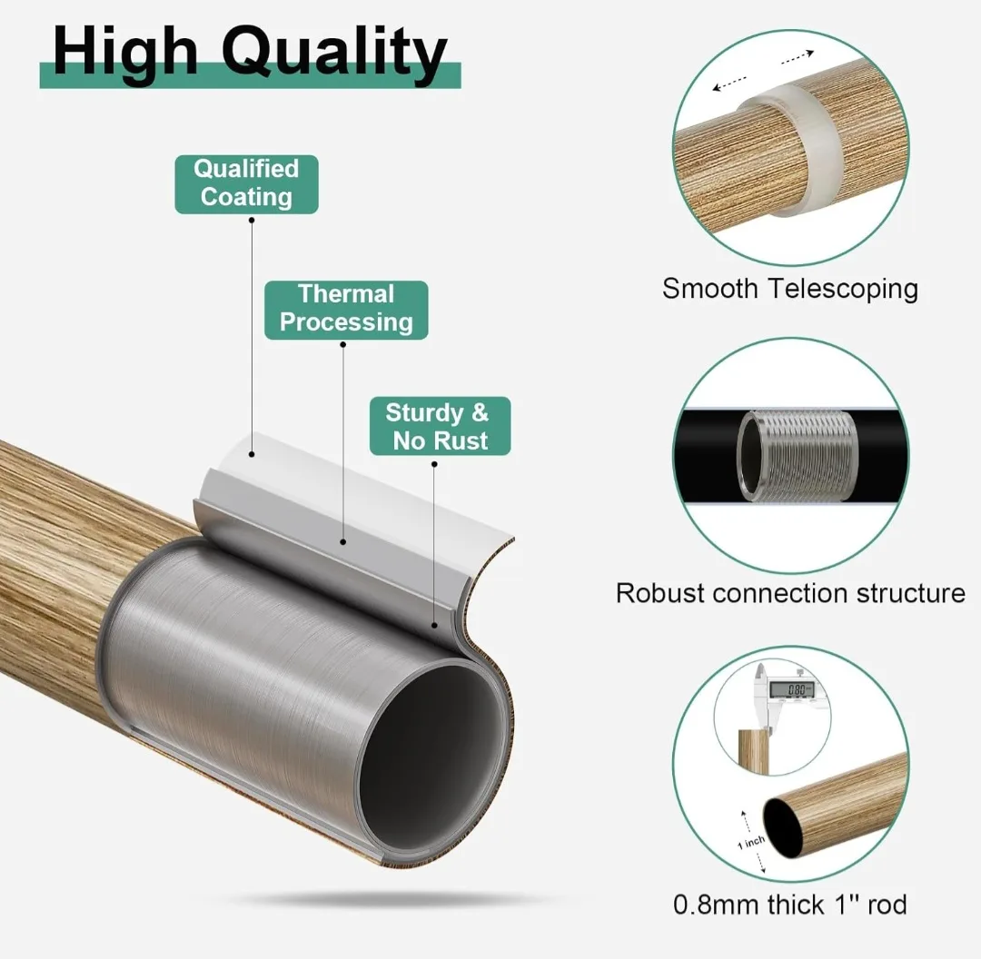 Adjustable Wood Grain Style Curtain Rod 18"-60" image indicator(3)