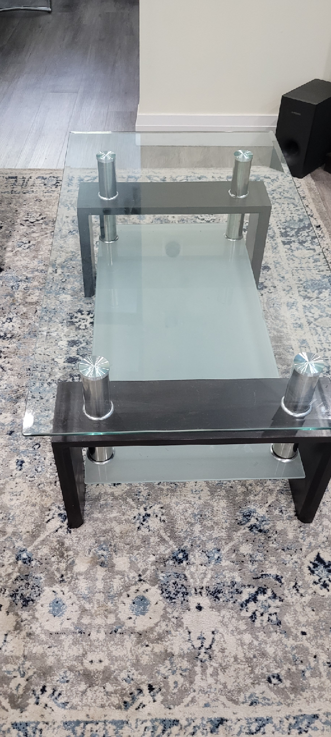 Glass Coffee Table with Metal and wood Legs