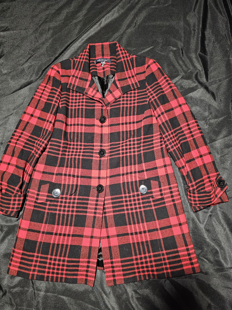Anne Klein Red/Black Plaid Coat - Size M
