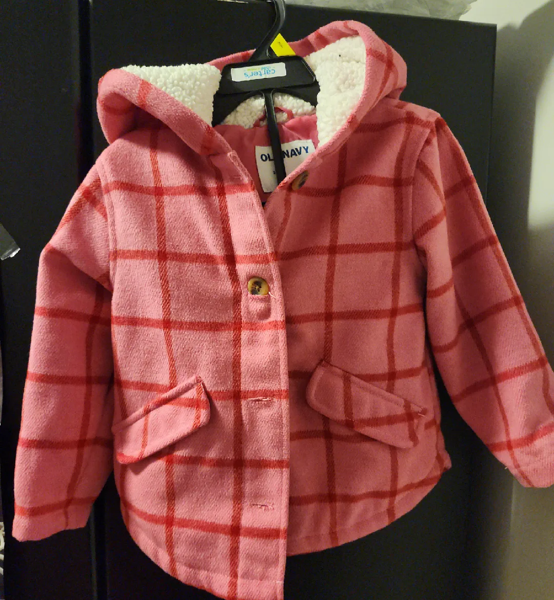Old Navy Pink Plaid Sherpa-Lined Hooded Coat 🧡 thumbnail