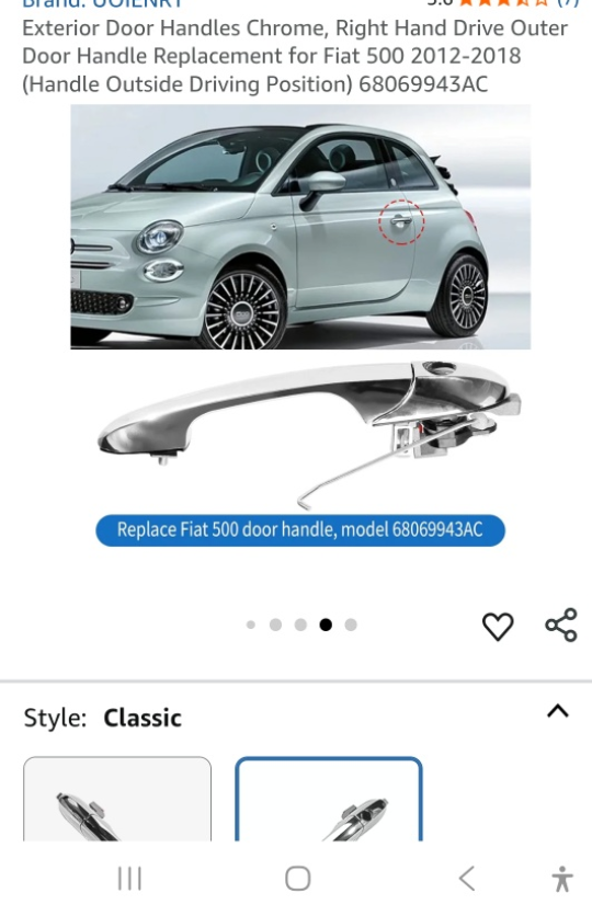 Chrome Exterior Door Handle for Fiat 500 - photo 2