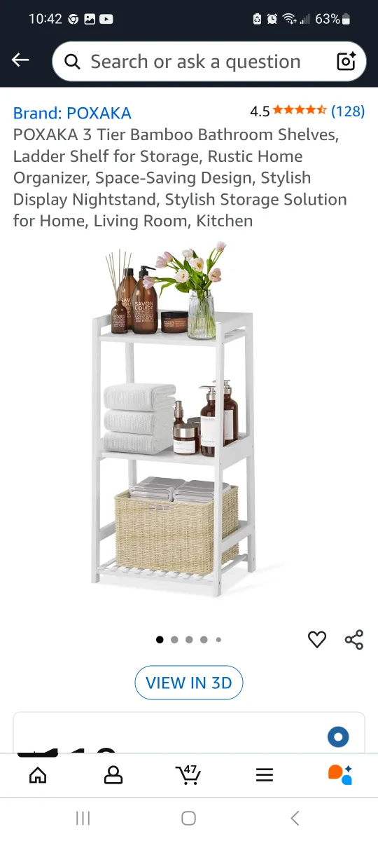 POXAKA 3 Tier Bamboo Bathroom Shelves - White image indicator(2)