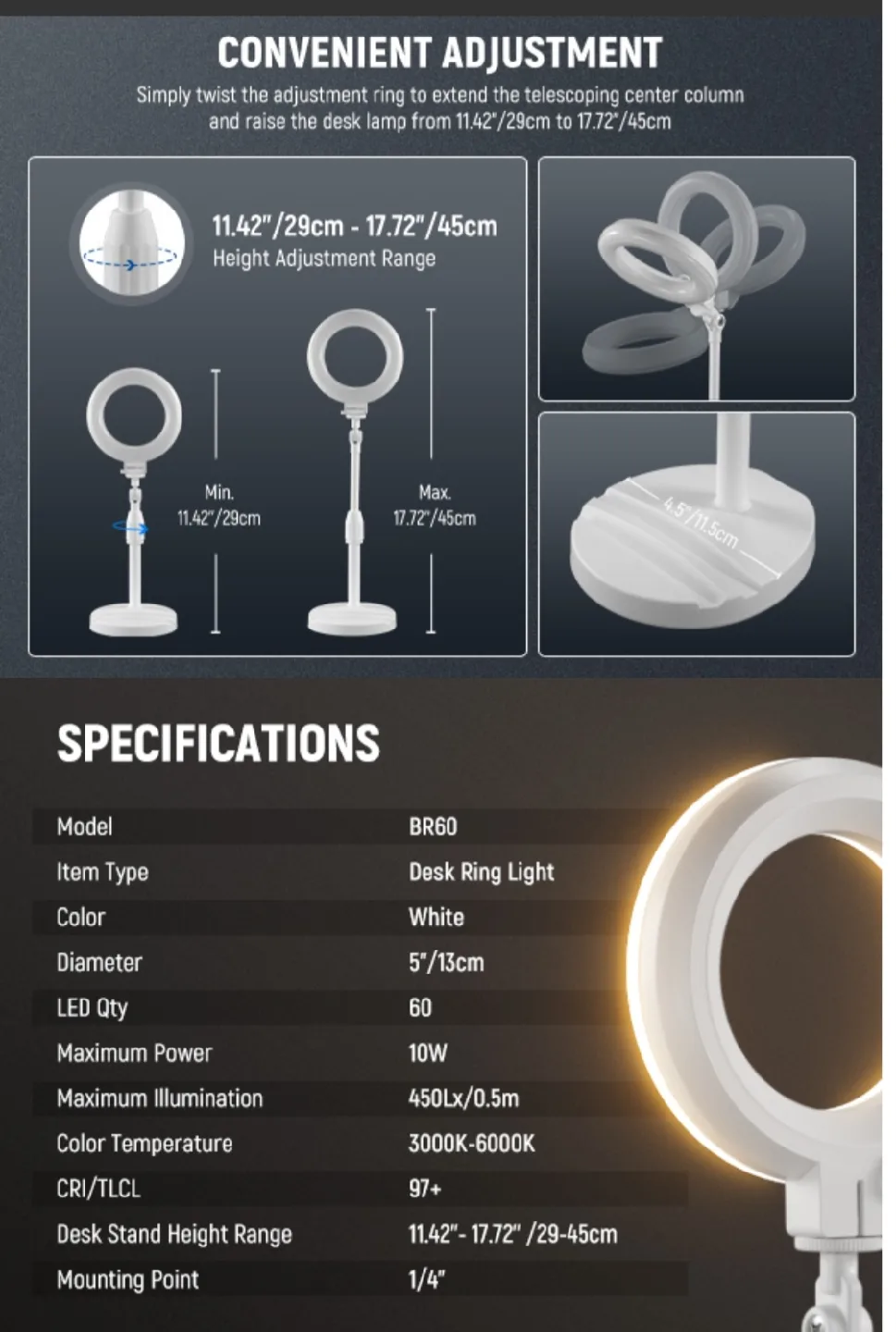 BNIB 5" Desk Ring Light image indicator(8)