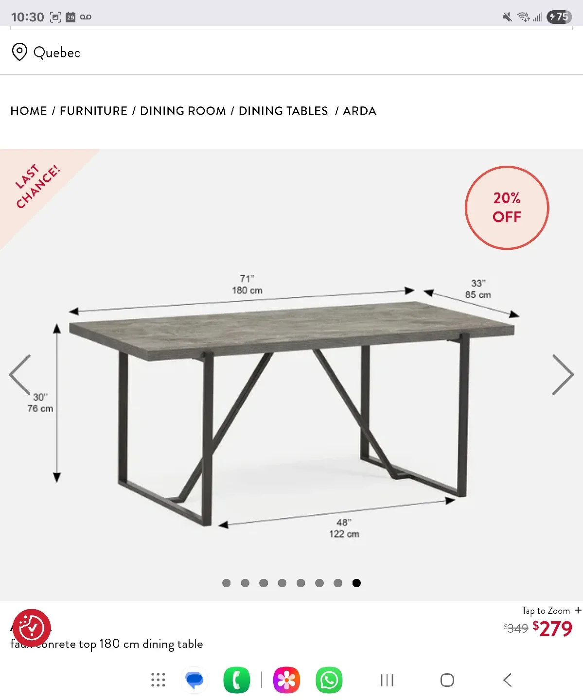 Arda Dining Table, 180 cm thumbnail