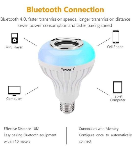 LED Light Bulb Bluetooth Speaker, 6W E26 RGB Changing - photo 5