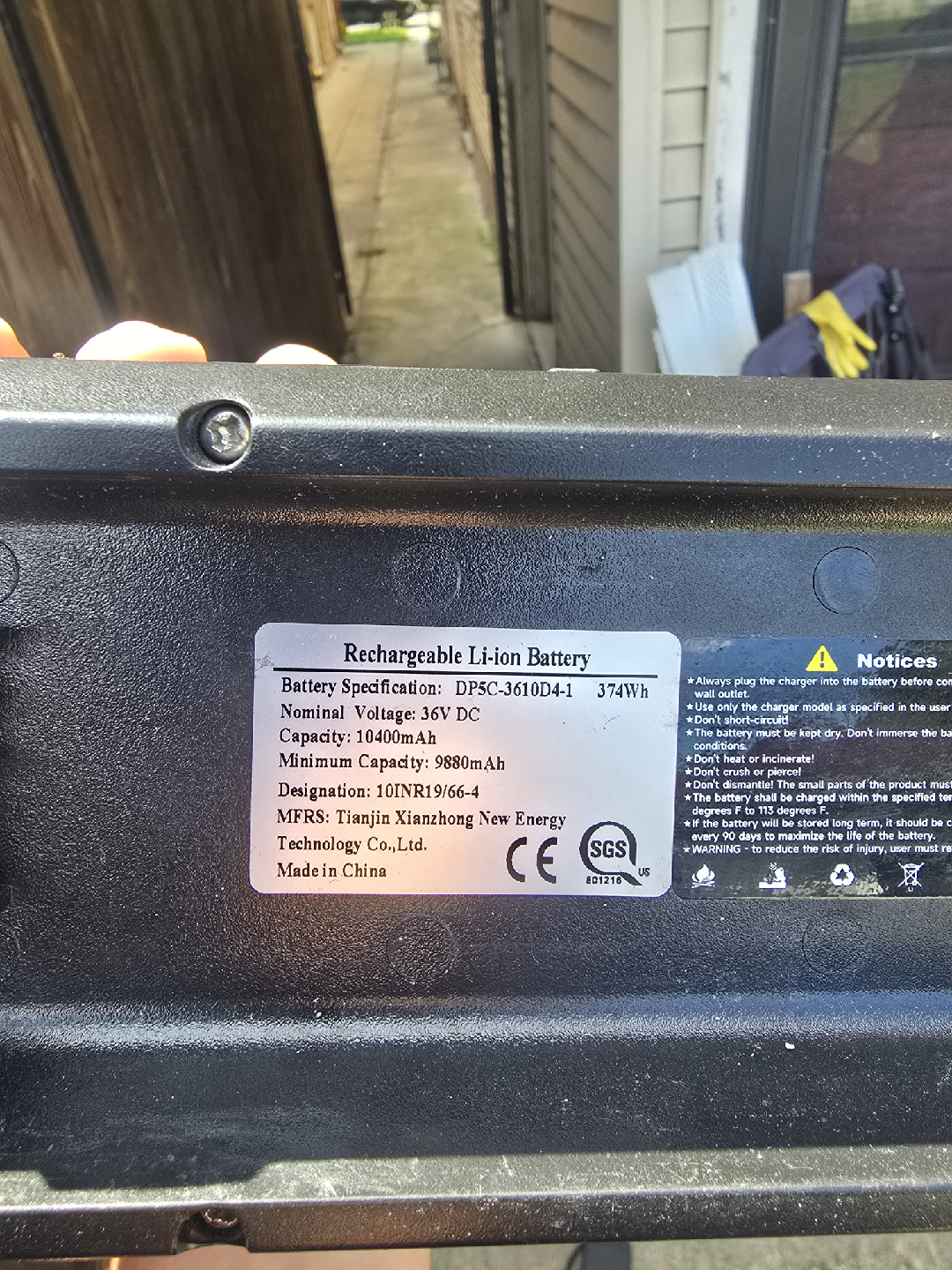36V Ebike Battery - 374Wh