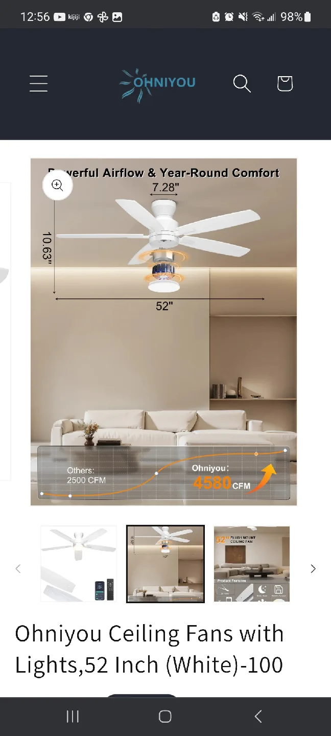 52-inch White Ceiling Fan w/ Remote an light brand new in box image indicator(2)