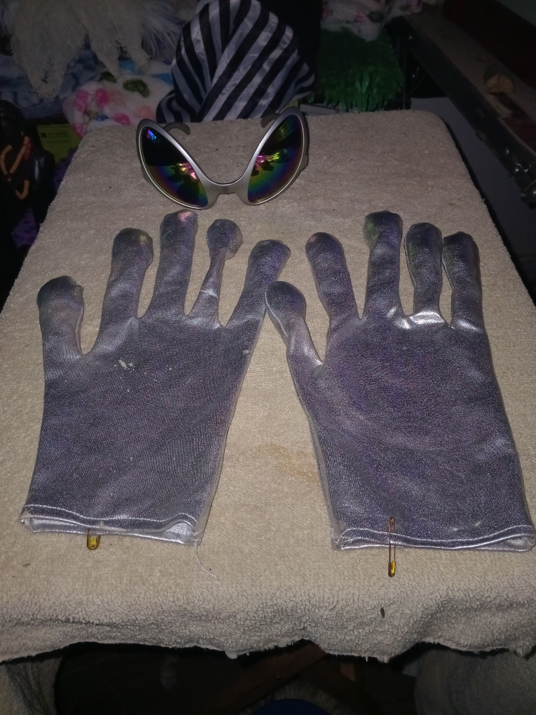 Silver Alien Gloves & Sunglasses Costume Set
