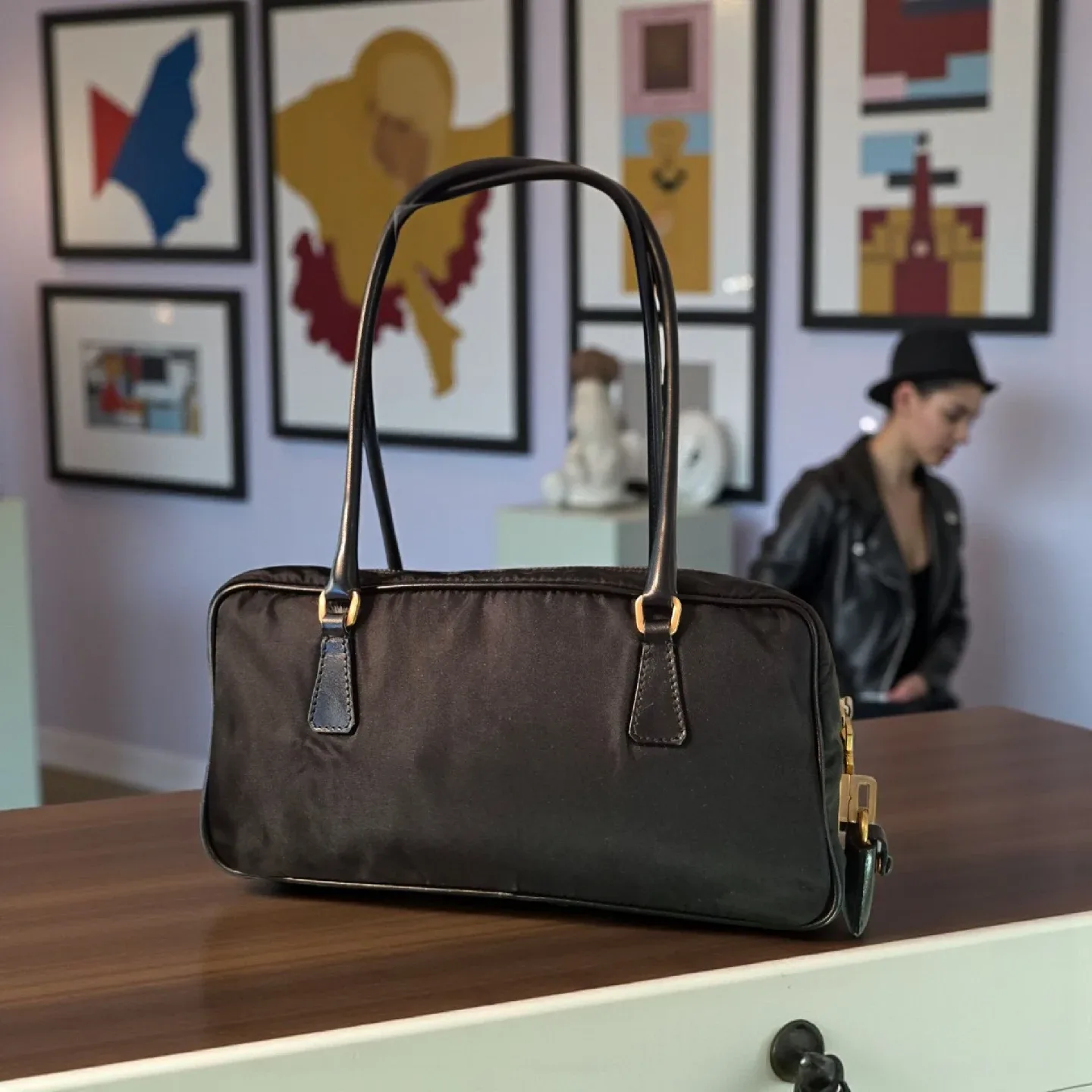 Authentic Prada Black Nylon Handbag image indicator(2)