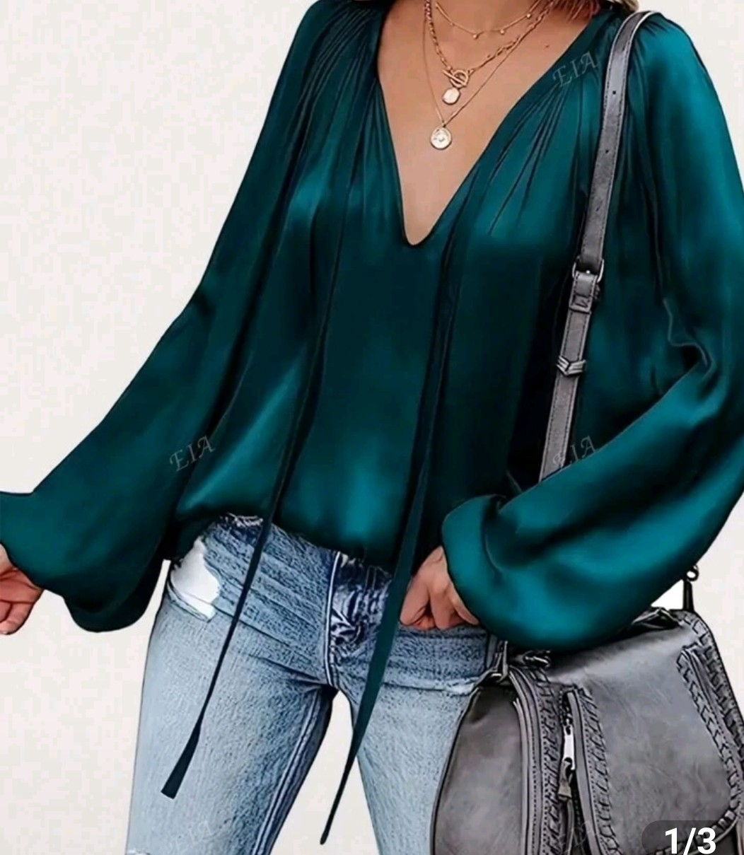 🏆 vibrant Green, Long Sleeve Blouse