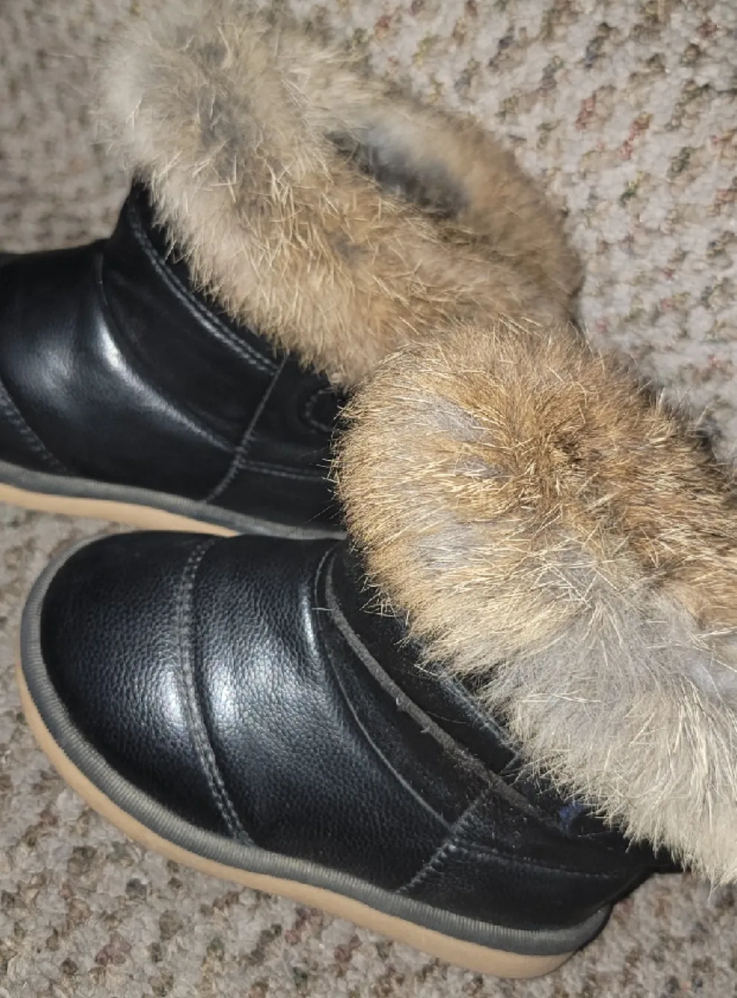 Todle Black Leather Boots with Fur Trim size 8 image indicator(2)