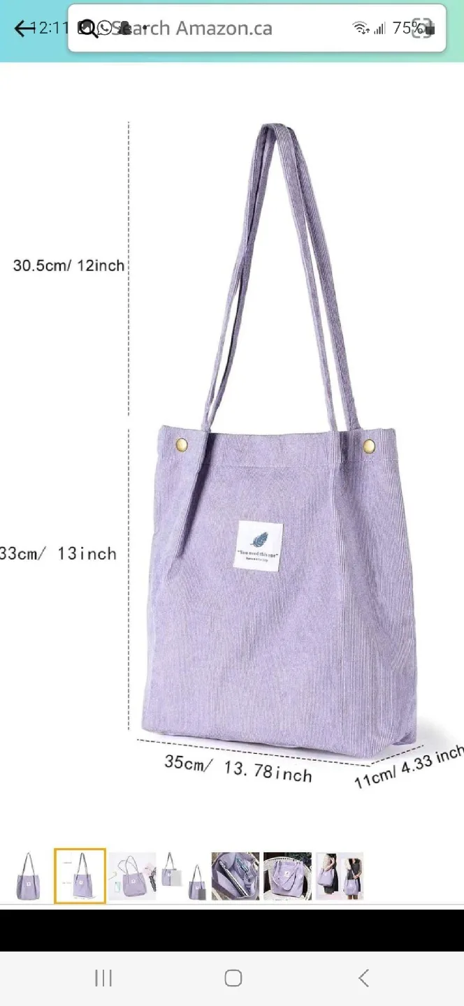 Corduroy Tote Bag - Brown, Navy, Grey image indicator(4)