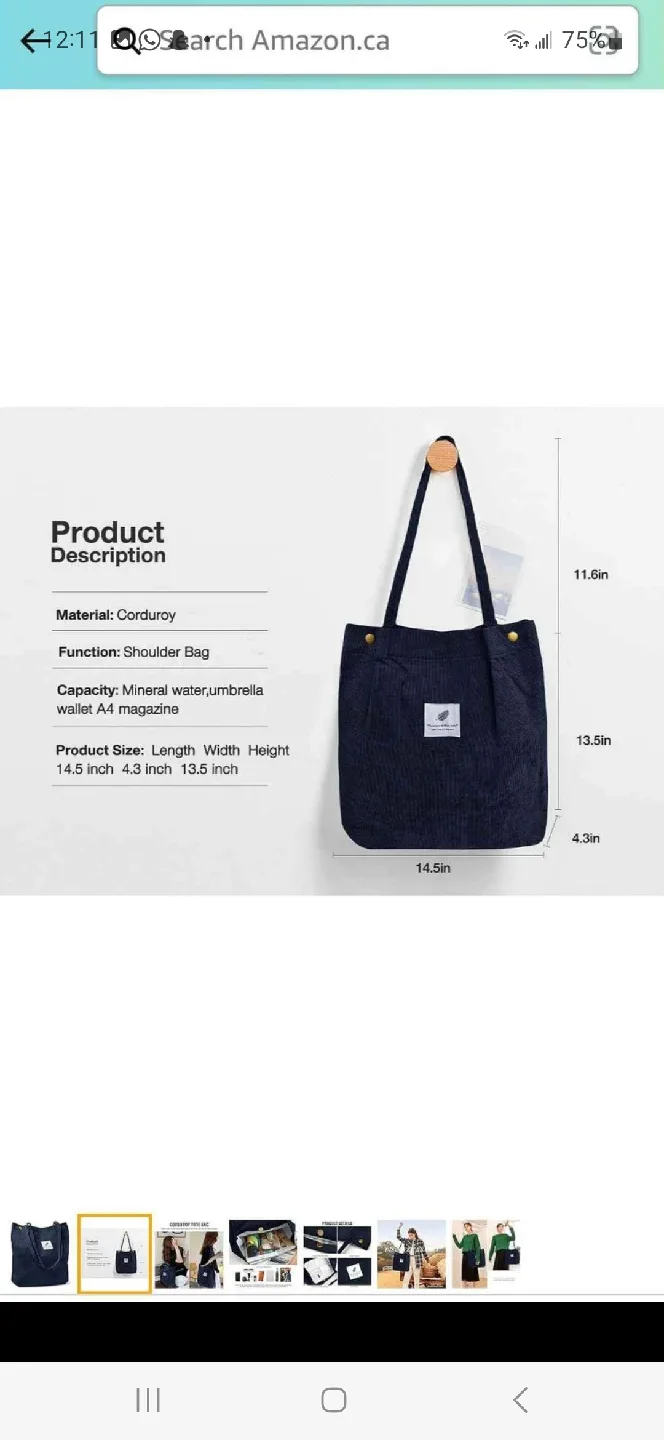 Corduroy Tote Bag - Brown, Navy, Grey image indicator(8)
