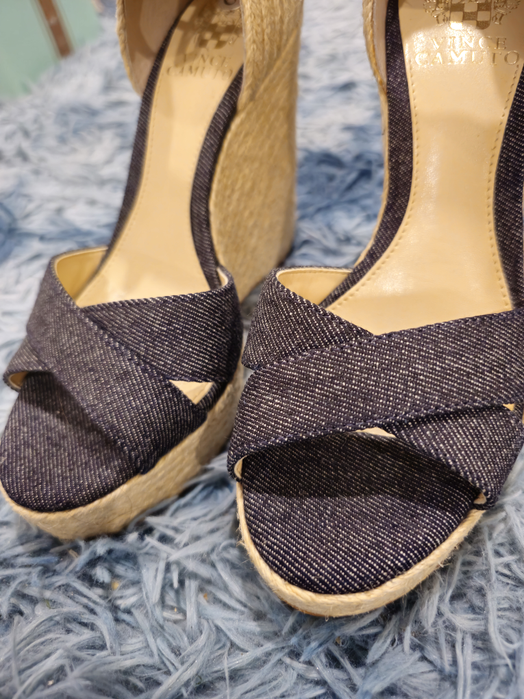 Vince Camuto Denim Wedge Sandals - Size 6.5