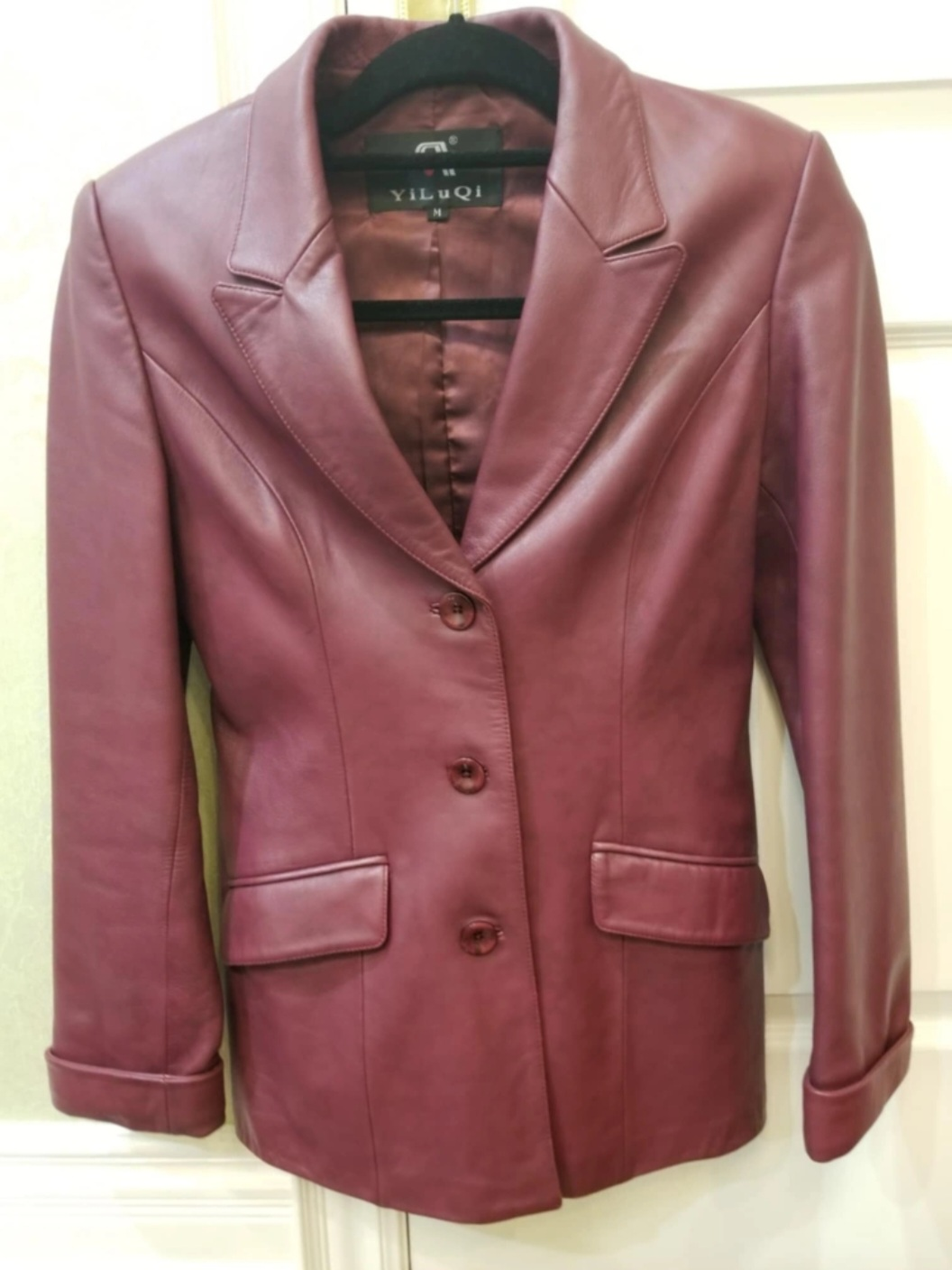 Burgundy Genuine Leather Blazer - photo 2