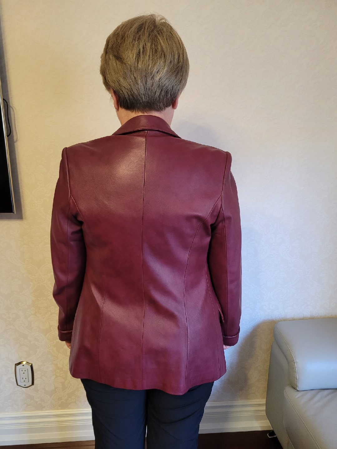 Burgundy Genuine Leather Blazer - photo 3
