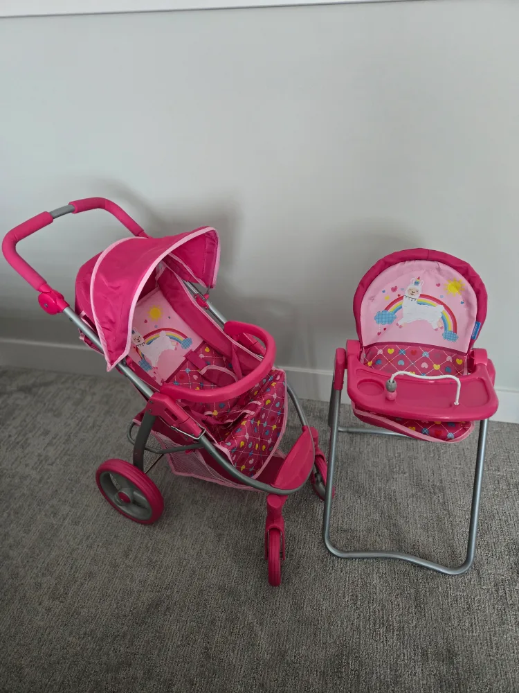 Pink Doll Stroller & High Chair Set thumbnail