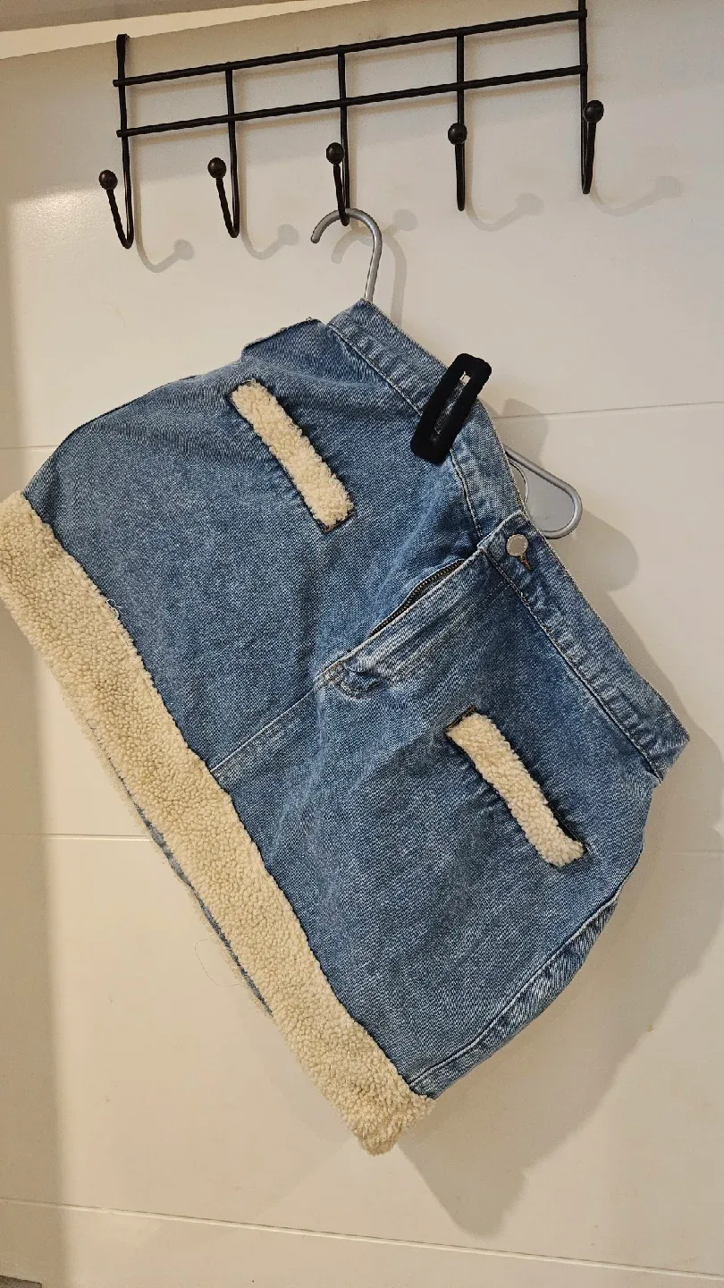 Plus Size Denim Mini Skirt with Sherpa Trim