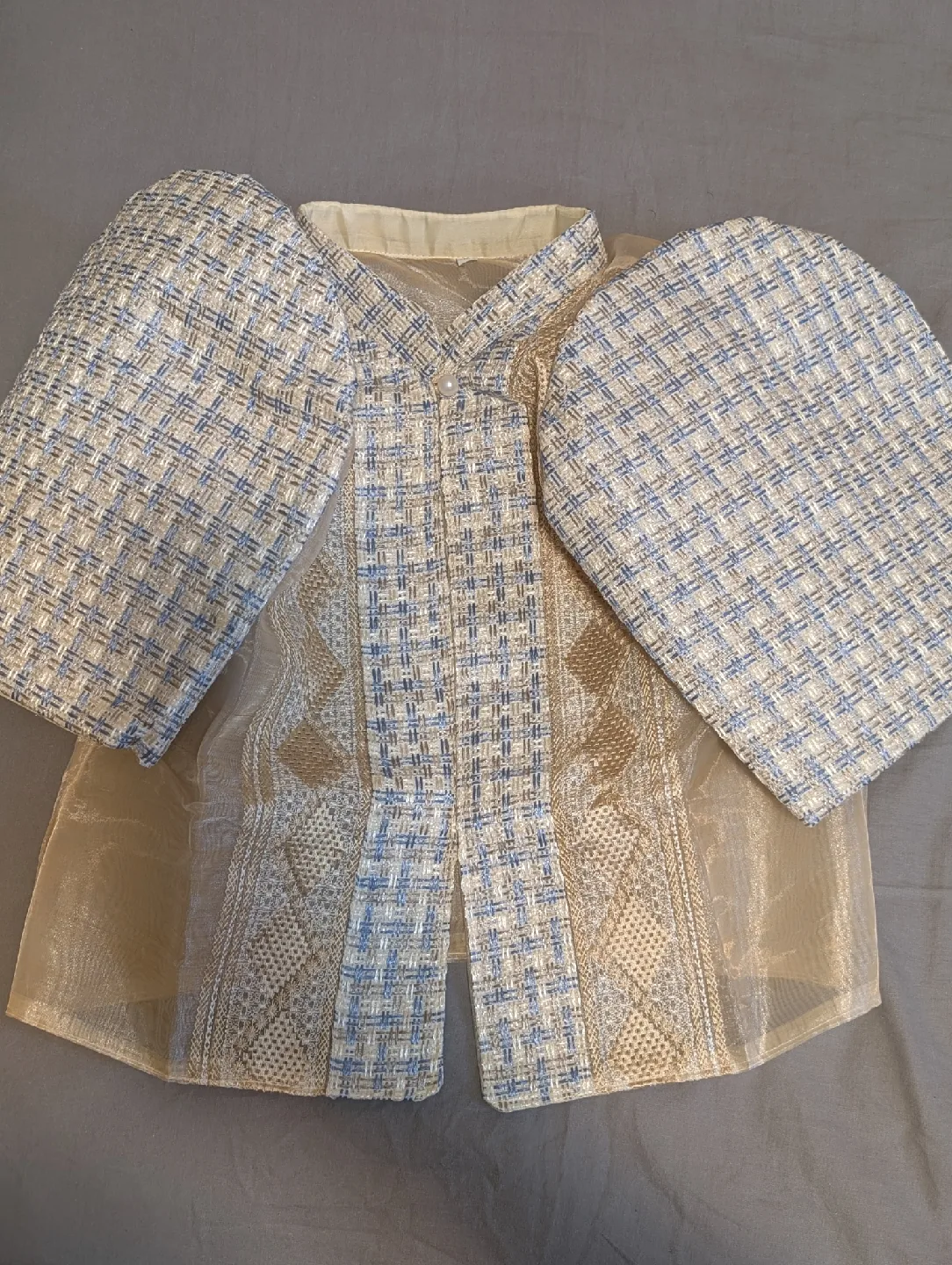 Beige & Blue Tweed Bolero Jacket image indicator(3)
